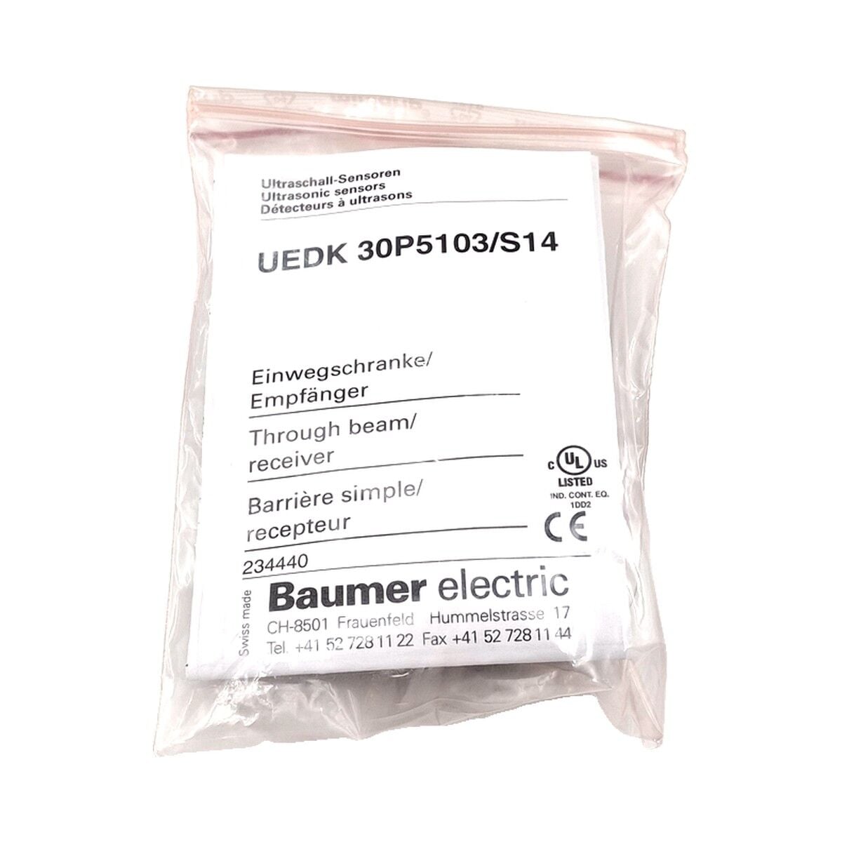 BAUMER UEDK 30P5103 S14 Karşılıklı Tip Ultrasonik Sensör Alıcı PNP