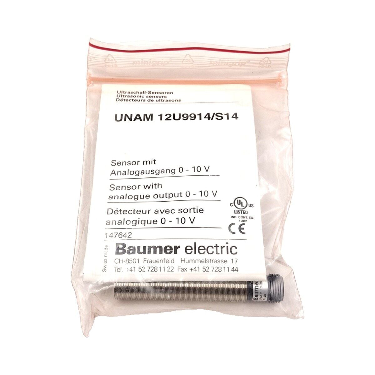 BAUMER UNAM 12U9914 S14 Ultrasonik Mesafe Sensörü Analog Çıkışlı