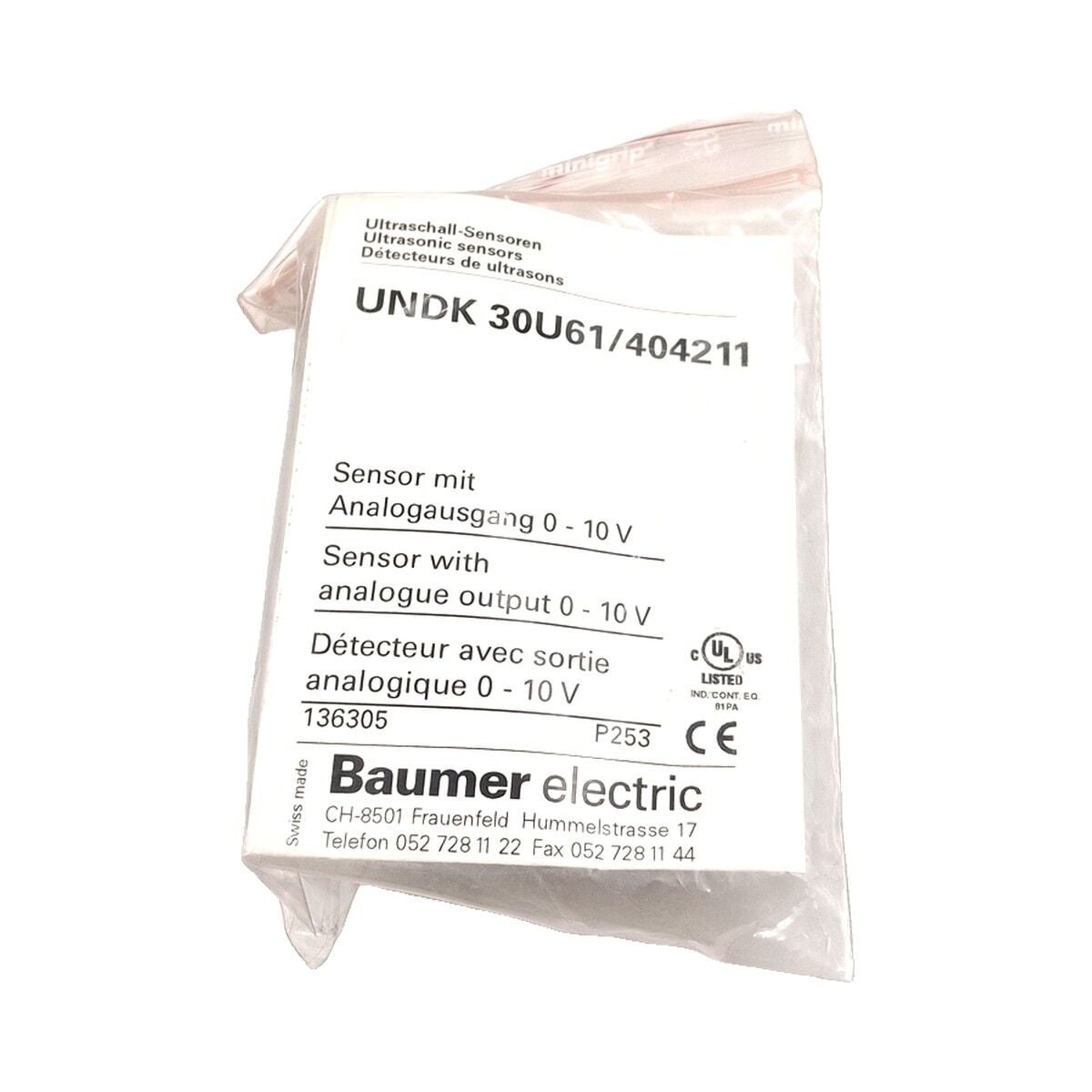 BAUMER UNDK 30U61 404211 Ultrasonik Mesafe Sensörü Analog Çıkışlı
