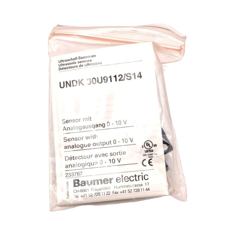 BAUMER UNDK 30U9112 S14 Ultrasonik Mesafe Sensörü Analog Çıkışlı